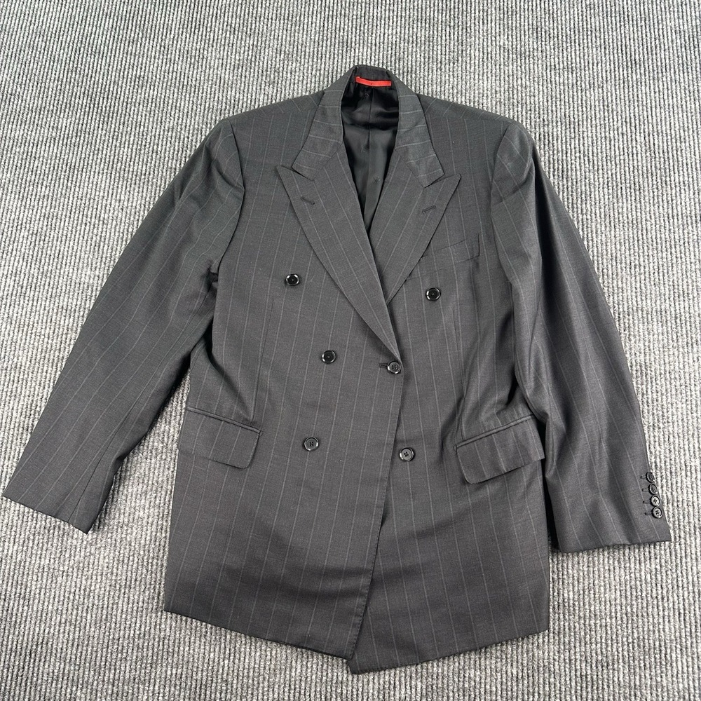 Isaia Suit Jacket 44 R Gray Wool Double Breasted 160's Aquaspider Designer